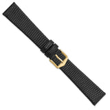 Gilden 18mm Black Flat Lizard Grain Calfskin Leather with Gold-tone Aluminum Buckle 6.75 inch Watch Band