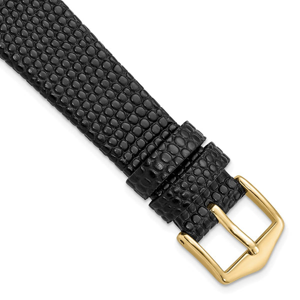 Gilden 18mm Black Flat Lizard Grain Calfskin Leather with Gold-tone Aluminum Buckle 6.75 inch Watch Band