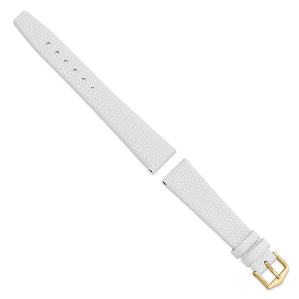 Gilden 18mm White Flat Lizard Grain Calfskin Leather with Gold-tone Aluminum Buckle 7.5 inch Watch Band