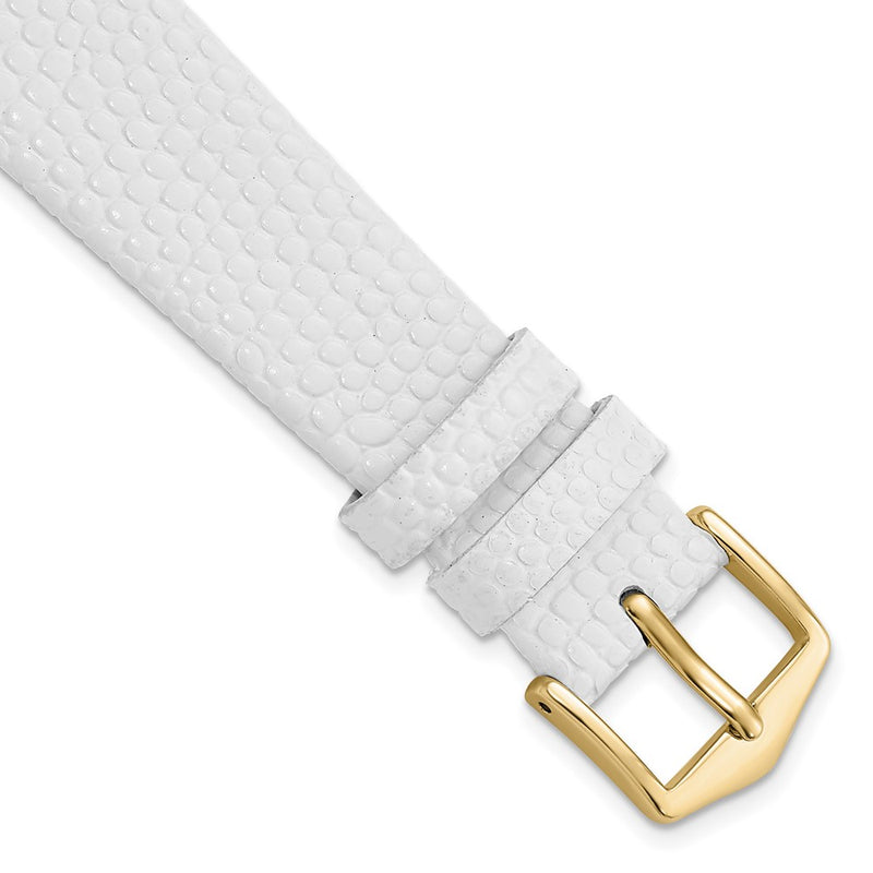 Gilden 18mm White Flat Lizard Grain Calfskin Leather with Gold-tone Aluminum Buckle 7.5 inch Watch Band