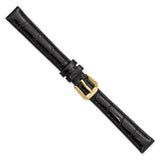 DeBeer 12mm Black Crocodile Grain Leather with Dark Stitching and Gold-tone Buckle 6.75 inch Watch Band
