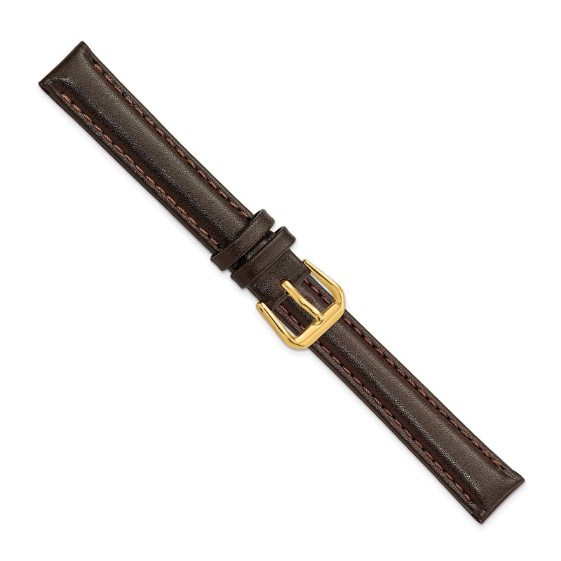 DeBeer 13mm Dark Brown Smooth Leather with Gold-tone Buckle 6.75 inch Watch Band
