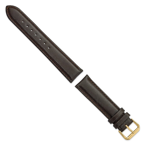 DeBeer 20mm Dark Brown Smooth Leather with Gold-tone Buckle 7.5 inch Watch Band