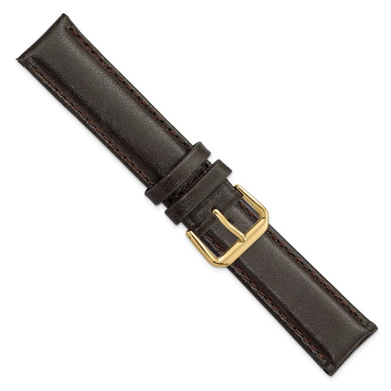 DeBeer 20mm Dark Brown Smooth Leather with Gold-tone Buckle 7.5 inch Watch Band