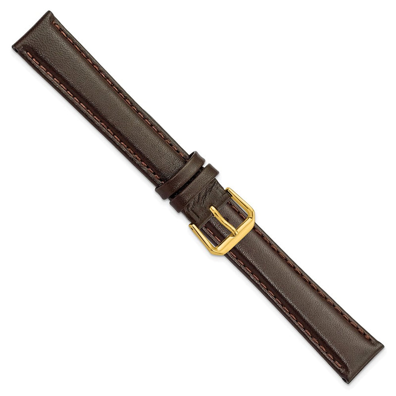 DeBeer 18mm Extra Long Dark Brown Smooth Leather with Gold-tone 9.5 inch Watch Band