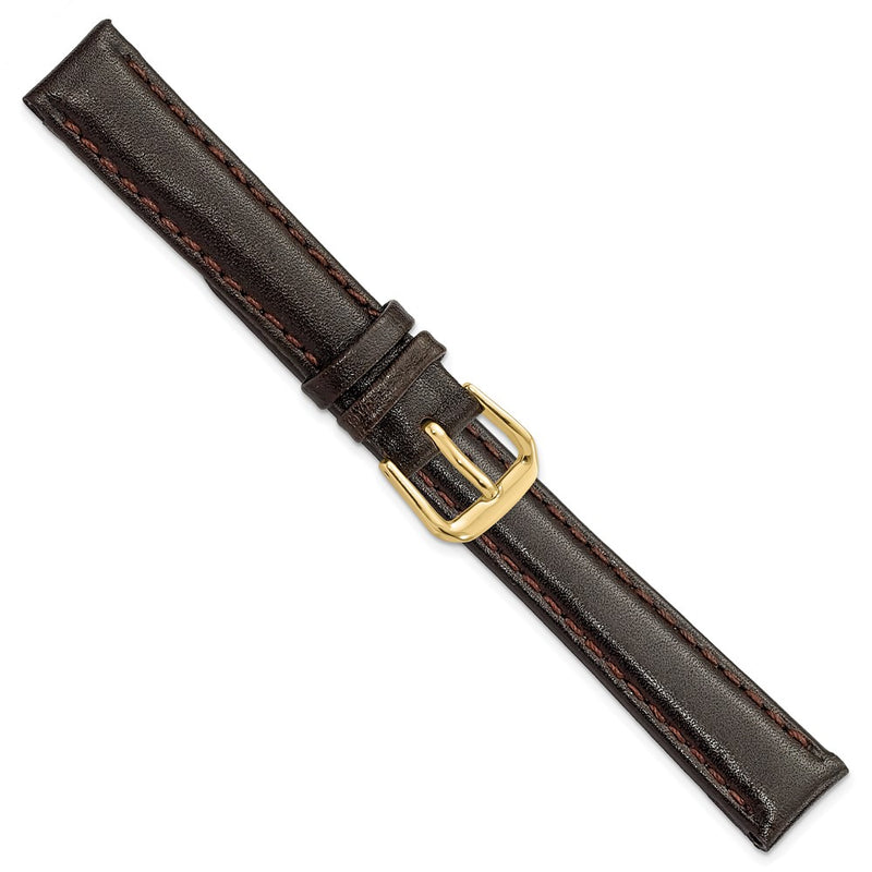 DeBeer 14mm Short Dark Brown Smooth Leather with Gold-tone Buckle 6.25 inch Watch Band