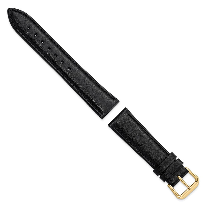 DeBeer 18mm Short Black Smooth Leather with Gold-tone Buckle 6.75 inch Watch Band