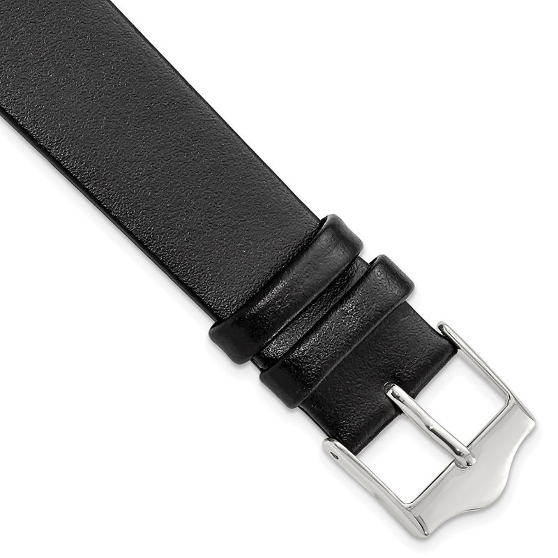 DeBeer 18mm Black Smooth Flat Leather with Silver-tone Buckle 7.5 inch Watch Band