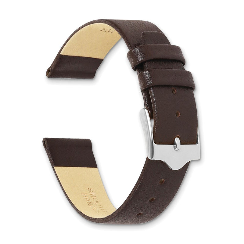 DeBeer 17mm Brown Smooth Flat Leather with Silver-tone Buckle 7.5 inch Watch Band