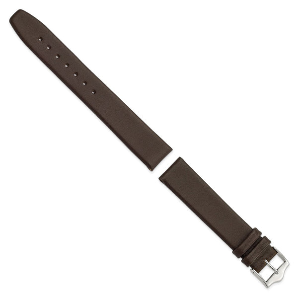 DeBeer 17mm Brown Smooth Flat Leather with Silver-tone Buckle 7.5 inch Watch Band