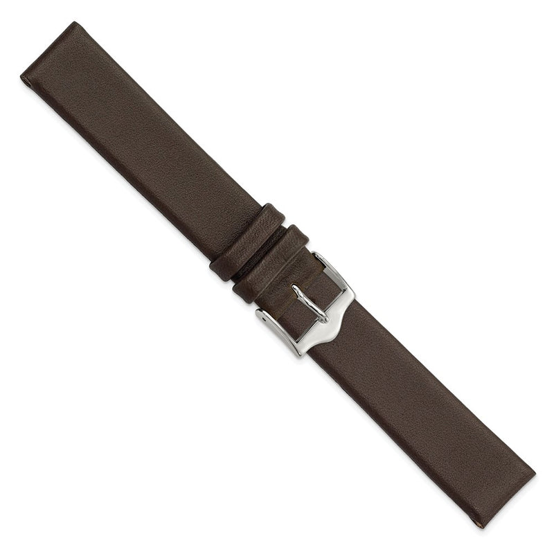 DeBeer 17mm Brown Smooth Flat Leather with Silver-tone Buckle 7.5 inch Watch Band