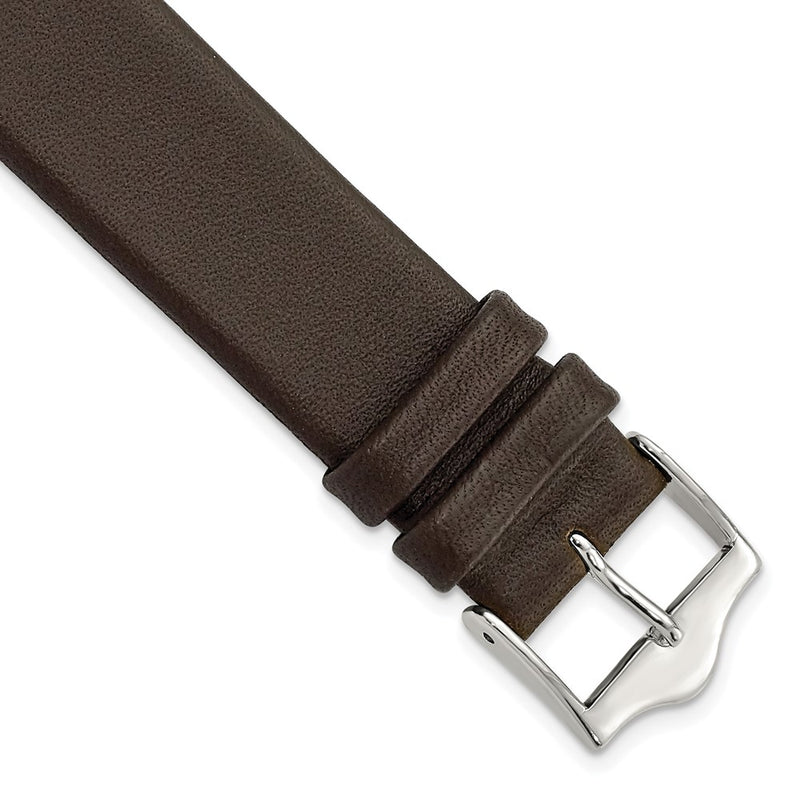 DeBeer 17mm Brown Smooth Flat Leather with Silver-tone Buckle 7.5 inch Watch Band