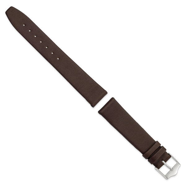 DeBeer 18mm Brown Smooth Flat Leather with Silver-tone Buckle 7.5 inch Watch Band