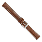 DeBeer 14mm Havana Sport Leather with White Stitching and Silver-tone Buckle 6.75 inch Watch Band