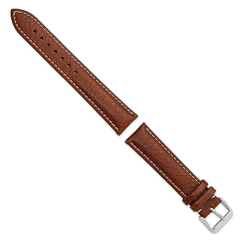 DeBeer 20mm Havana Sport Leather with White Stitching and Silver-tone Buckle 7.5 inch Watch Band