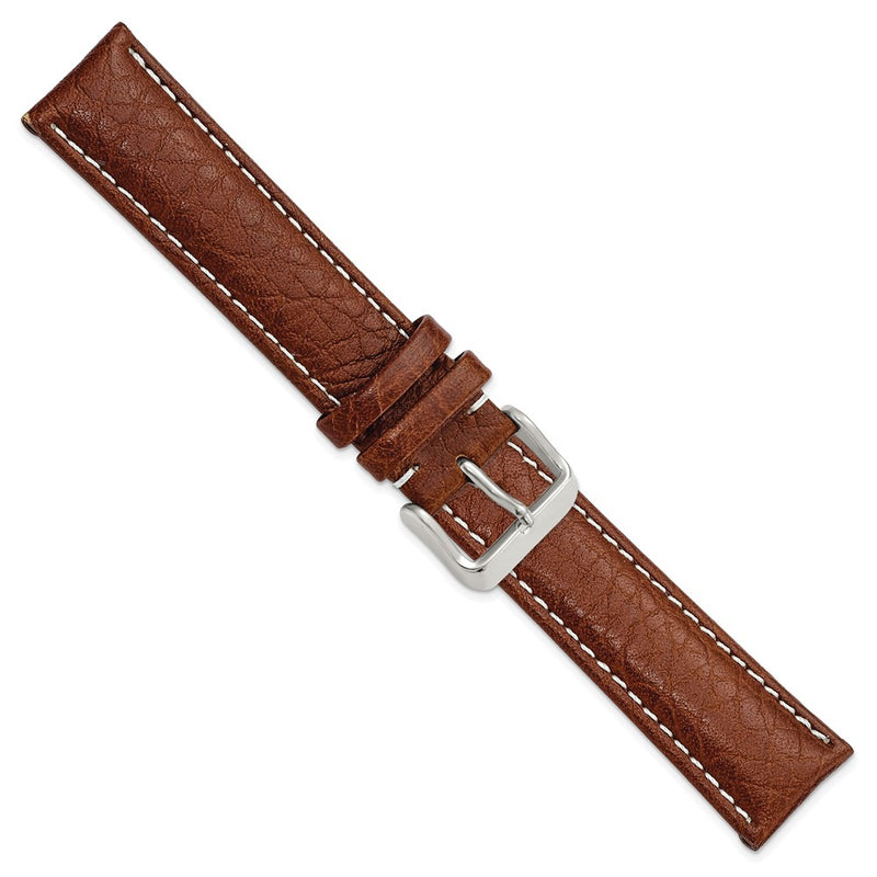 DeBeer 20mm Havana Sport Leather with White Stitching and Silver-tone Buckle 7.5 inch Watch Band