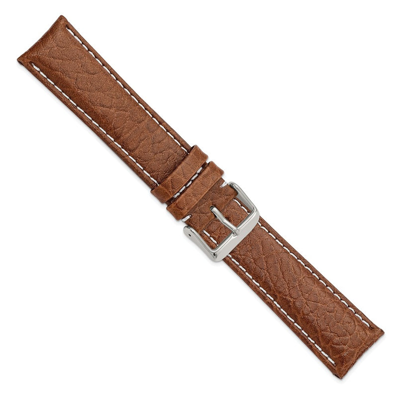 DeBeer 22mm Long Havana Sport Leather with White Stitching and Silver-tone Buckle 8.5 inch Watch Band