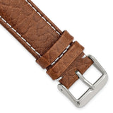 DeBeer 22mm Long Havana Sport Leather with White Stitching and Silver-tone Buckle 8.5 inch Watch Band