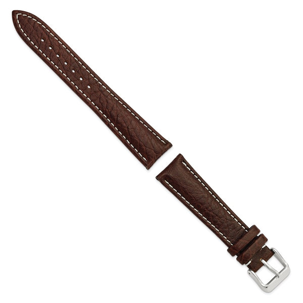 DeBeer 19mm Dark Brown Sport Leather with White Stitching and Silver-tone Buckle 7.5 inch Watch Band