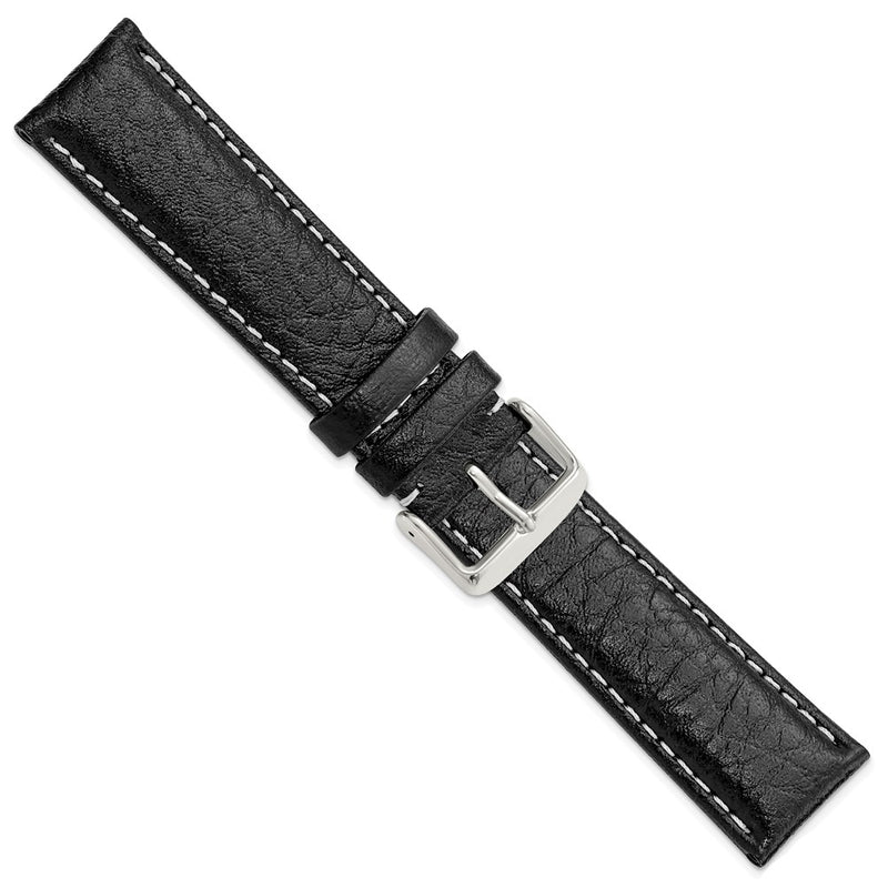 DeBeer 22mm Black Sport Leather with White Stitching and Silver-tone Buckle 7.5 inch Watch Band