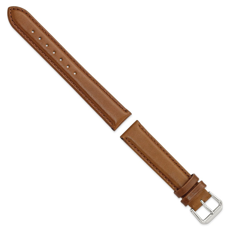 DeBeer 17mm Havana Smooth Leather with Silver-tone Buckle 7.5 inch Watch Band