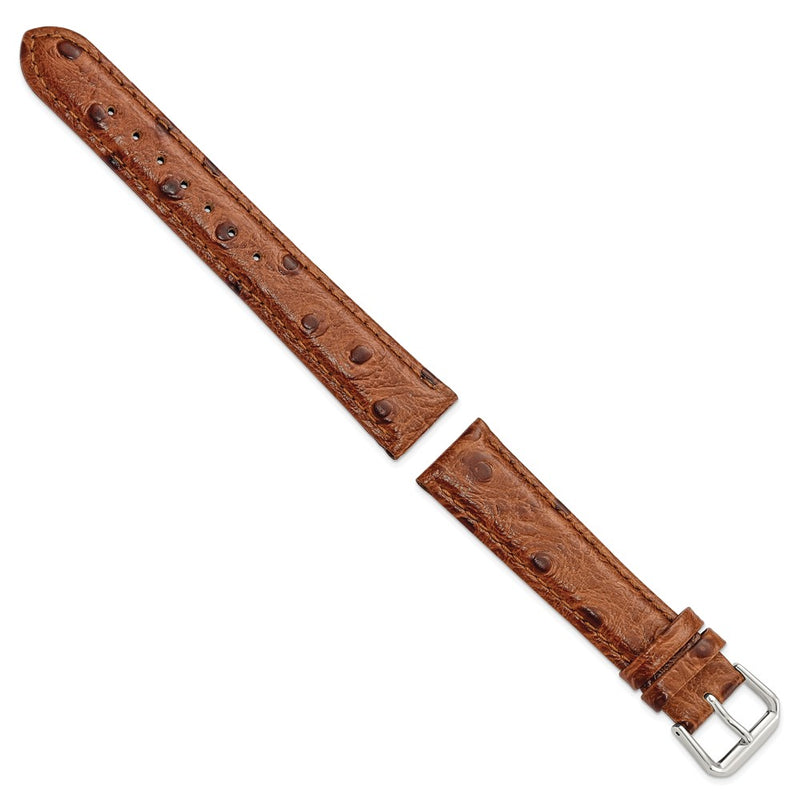 DeBeer 18mm Havana Ostrich Grain Leather with Silver-tone Buckle 7.5 inch Watch Band