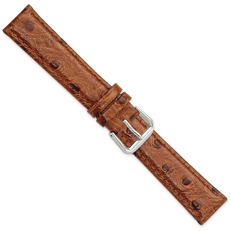 DeBeer 18mm Havana Ostrich Grain Leather with Silver-tone Buckle 7.5 inch Watch Band