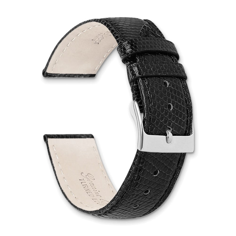 DeBeer 20mm Black Genuine Lizard Leather with Silver-tone Buckle 7.5 inch Watch Band