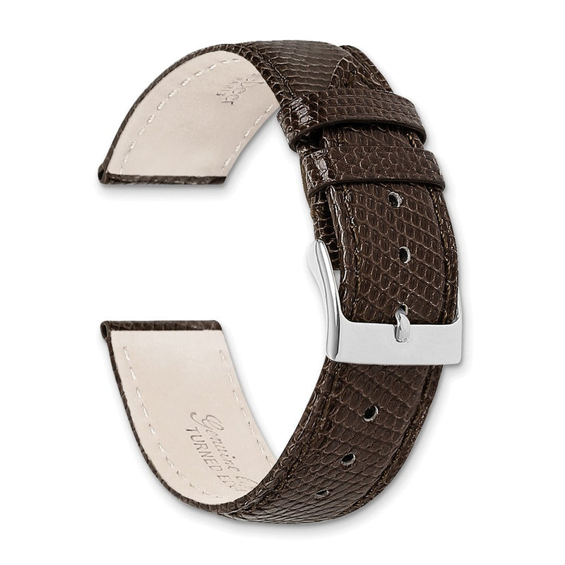 DeBeer 19mm Brown Genuine Lizard Leather with Silver-tone Buckle 7.5 inch Watch Band