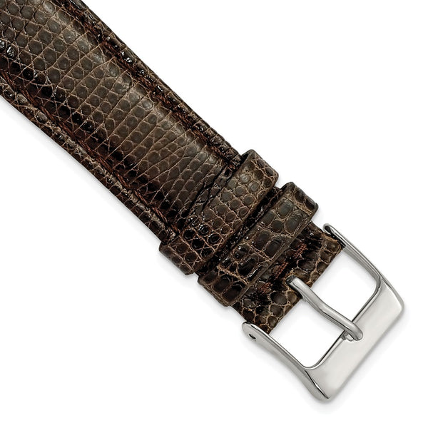 DeBeer 19mm Brown Genuine Lizard Leather with Silver-tone Buckle 7.5 inch Watch Band