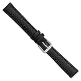 DeBeer 14mm Black Lizard Grain Leather with Silver-tone Buckle 6.75 inch Watch Band