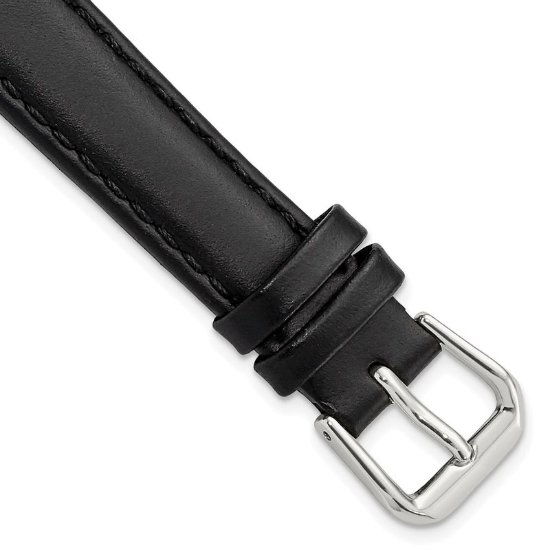 DeBeer 14mm Black Leather with Silver-tone Buckle 6.75 inch Watch Band