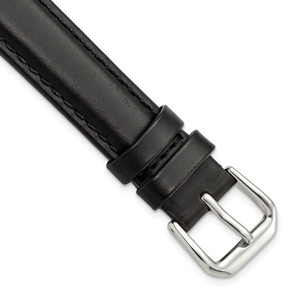 DeBeer 15mm Black Leather with Silver-tone Buckle 7.5 inch Watch Band