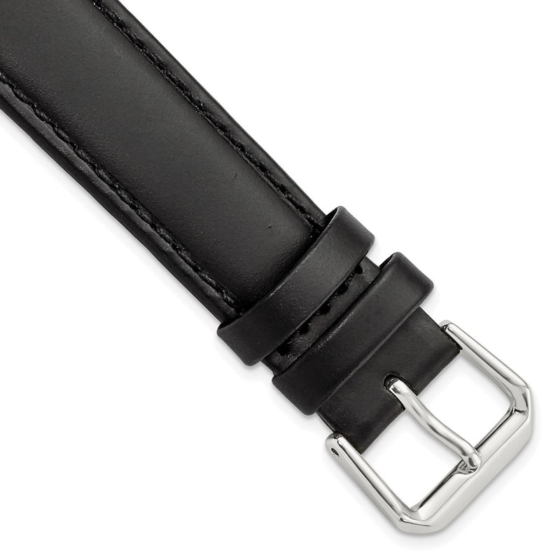 DeBeer 18mm Black Leather with Silver-tone Buckle 7.5 inch Watch Band