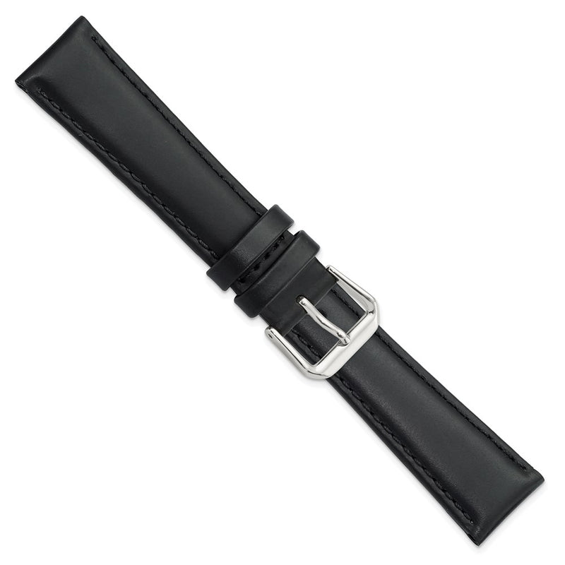 DeBeer 19mm Black Leather with Silver-tone Buckle 7.5 inch Watch Band