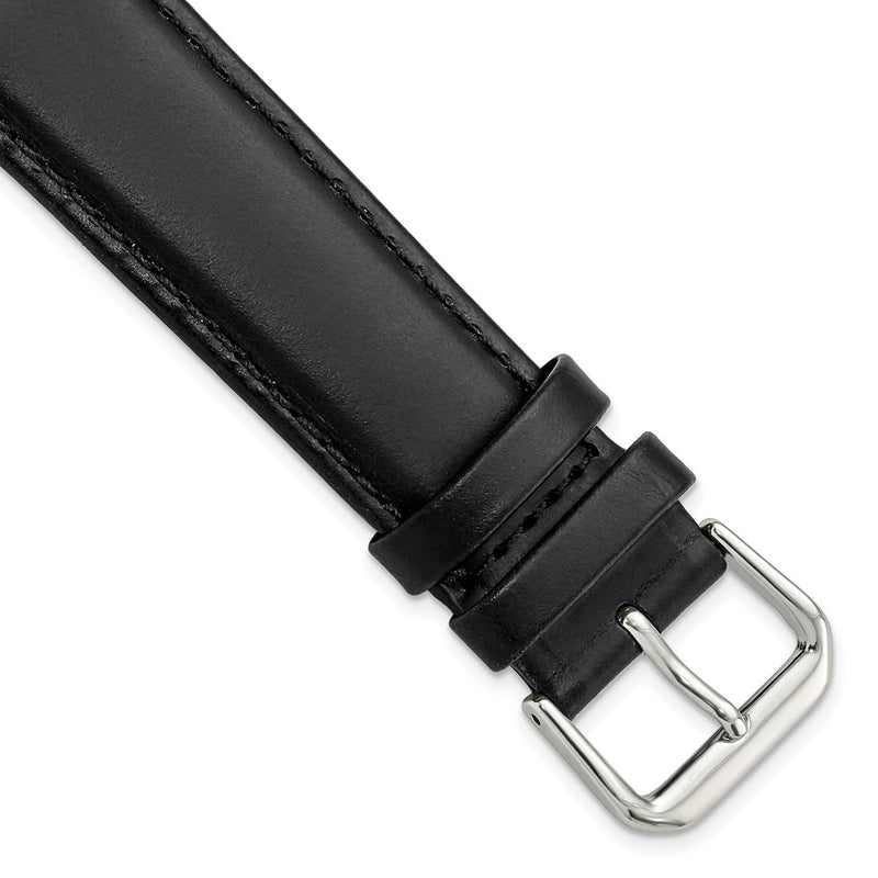 DeBeer 20mm Black Leather with Silver-tone Buckle 7.5 inch Watch Band
