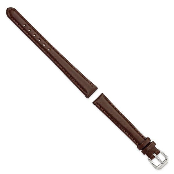 DeBeer 12mm Dark Brown Leather with Silver-tone Buckle 6.75 inch Watch Band