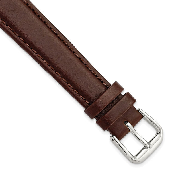 DeBeer 16mm Dark Brown Leather with Silver-tone Buckle 7.5 inch Watch Band