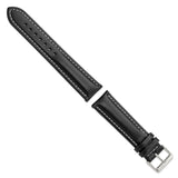 DeBeer 22mm Long Black Oil-tanned Leather with White Stitching and Silver-tone Buckle 8.25 inch Watch Band