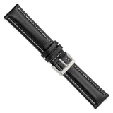 DeBeer 22mm Long Black Oil-tanned Leather with White Stitching and Silver-tone Buckle 8.25 inch Watch Band