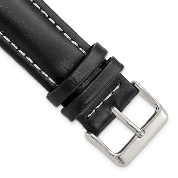 DeBeer 22mm Long Black Oil-tanned Leather with White Stitching and Silver-tone Buckle 8.25 inch Watch Band