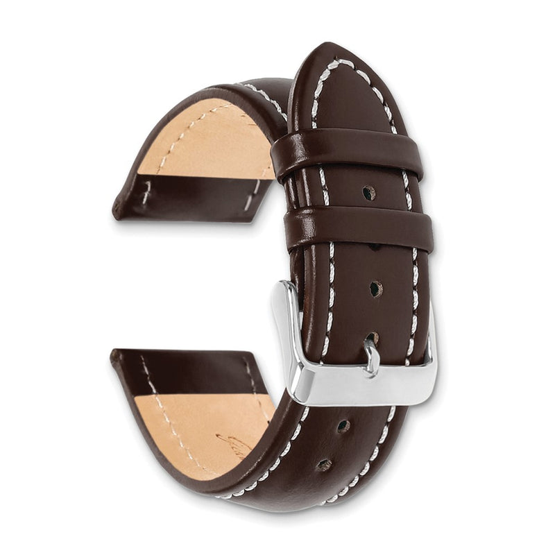 DeBeer 24mm Dark Brown Oil-tanned Leather with White Stitching and Silver-tone Buckle 7.5 inch Watch Band