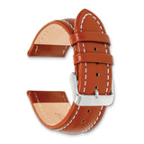 DeBeer 22mm Saddle Brown Oil-tanned Leather with White Stitching and Silver-tone Buckle 7.5 inch Watch Band