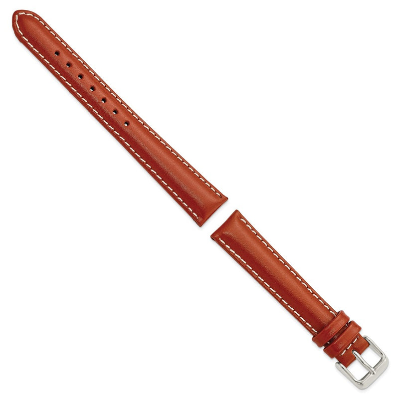 DeBeer 16mm Saddle Brown Oil-tanned Leather with White Stitching and Silver-tone Buckle 7.5 inch Watch Band