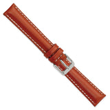 DeBeer 16mm Saddle Brown Oil-tanned Leather with White Stitching and Silver-tone Buckle 7.5 inch Watch Band