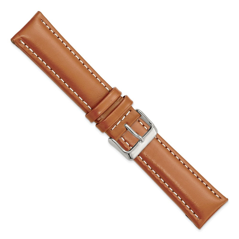 DeBeer 22mm Saddle Brown Oil-tanned Leather with White Stitching and Silver-tone Buckle 7.5 inch Watch Band