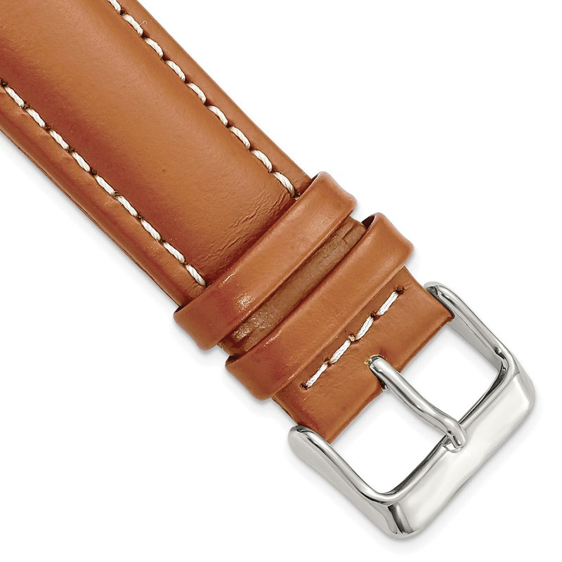 DeBeer 22mm Saddle Brown Oil-tanned Leather with White Stitching and Silver-tone Buckle 7.5 inch Watch Band