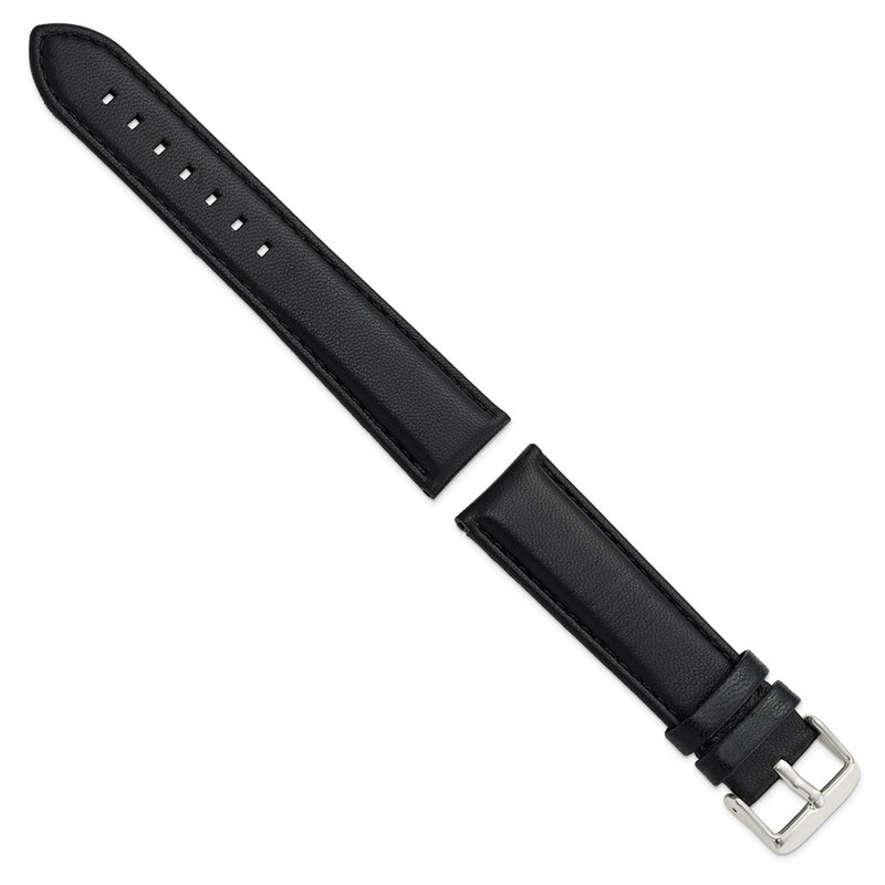DeBeer 22mm Black Glove Leather with Silver-tone Panerai Style Buckle 7.75 inch Watch Band