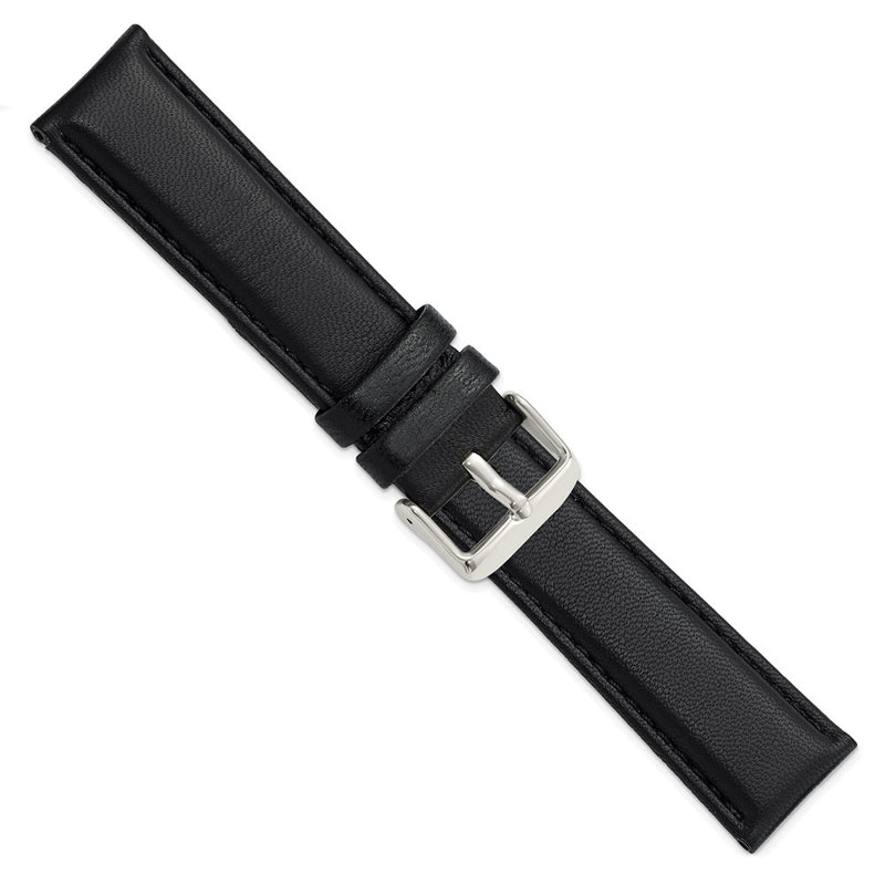 DeBeer 22mm Black Glove Leather with Silver-tone Panerai Style Buckle 7.75 inch Watch Band