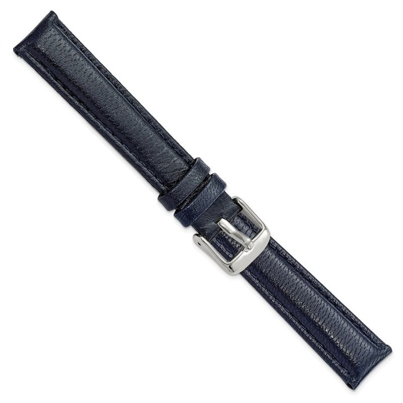 DeBeer 16mm Navy Glove Leather with Silver-tone Panerai Style Buckle 7.75 inch Watch Band